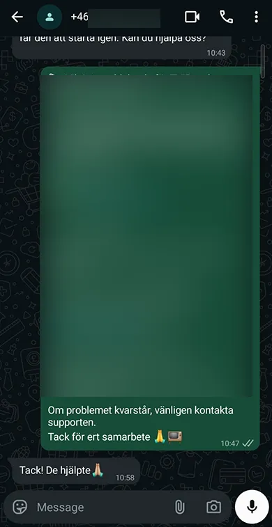 Nordic IPTV kundrecension via WhatsApp