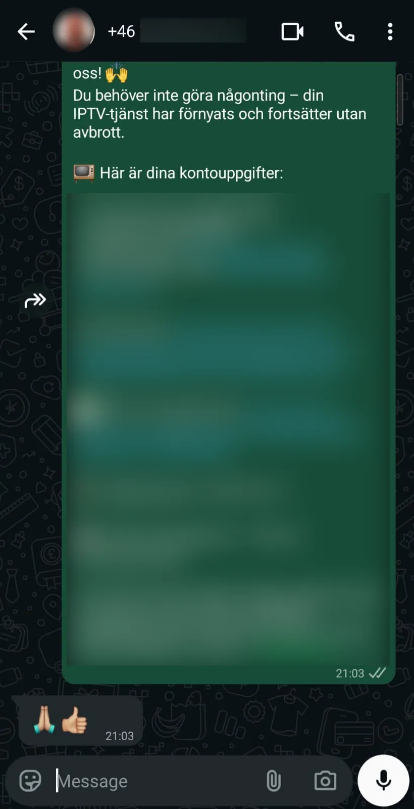 Nordic IPTV kundrecension via WhatsApp